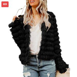 Open Front Faux Fur Cardigan Vintage Parka Shaggy Jacket Coat Y2K Chic